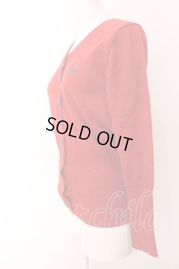 画像3: ANGLOMANIA 中古 / 単色オーブ刺繍リブカーディガン S レッド  O-25-03-09-018-to-YM-OS (3)