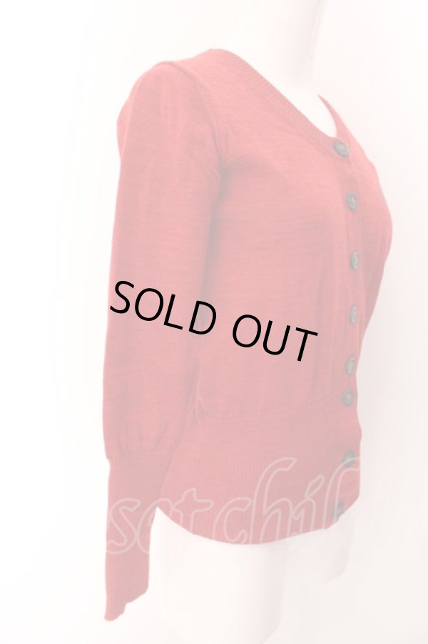 画像4: ANGLOMANIA 中古 / 単色オーブ刺繍リブカーディガン S レッド  O-25-03-09-018-to-YM-OS (4)