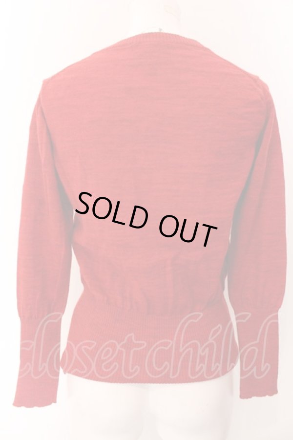 画像5: ANGLOMANIA 中古 / 単色オーブ刺繍リブカーディガン S レッド  O-25-03-09-018-to-YM-OS (5)