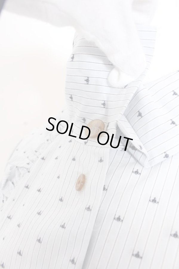 画像2: ヴィヴィアンウエストウッド 中古 / マイクロオーブストライプ半袖ブラウス 3 サックス  O-25-03-09-031-bl-YM-OS (2)