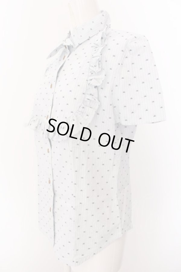 画像3: ヴィヴィアンウエストウッド 中古 / マイクロオーブストライプ半袖ブラウス 3 サックス  O-25-03-09-031-bl-YM-OS (3)