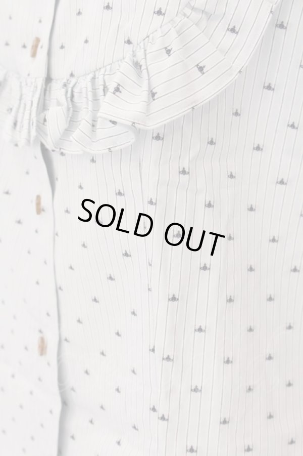 画像4: ヴィヴィアンウエストウッド 中古 / マイクロオーブストライプ半袖ブラウス 3 サックス  O-25-03-09-031-bl-YM-OS (4)