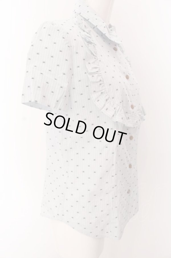 画像5: ヴィヴィアンウエストウッド 中古 / マイクロオーブストライプ半袖ブラウス 3 サックス  O-25-03-09-031-bl-YM-OS (5)