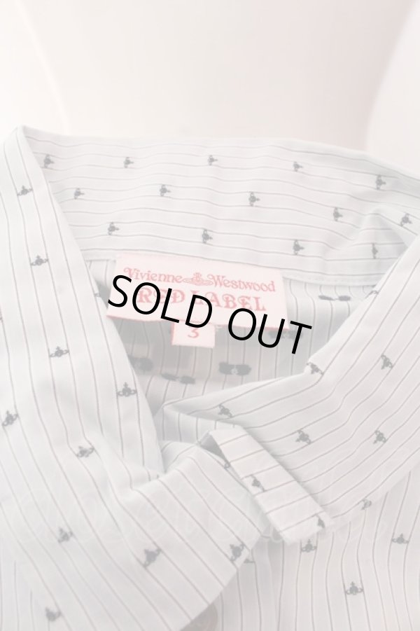 画像7: ヴィヴィアンウエストウッド 中古 / マイクロオーブストライプ半袖ブラウス 3 サックス  O-25-03-09-031-bl-YM-OS (7)