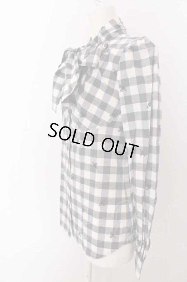 画像2: ヴィヴィアンウエストウッド 中古 / ブロックチェックオーブリボンブラウス 2 グレー  O-25-03-09-033-bl-YM-OS (2)