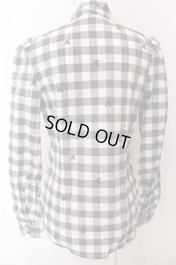 画像5: ヴィヴィアンウエストウッド 中古 / ブロックチェックオーブリボンブラウス 2 グレー  O-25-03-09-033-bl-YM-OS (5)