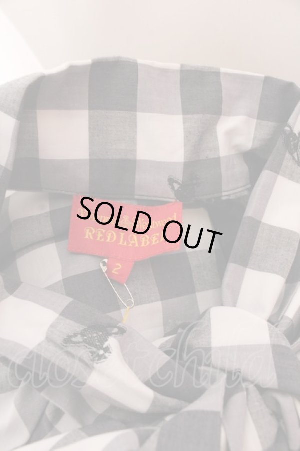 画像6: ヴィヴィアンウエストウッド 中古 / ブロックチェックオーブリボンブラウス 2 グレー  O-25-03-09-033-bl-YM-OS (6)