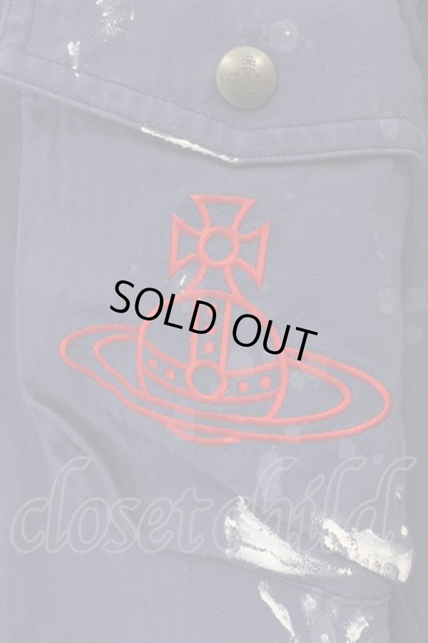 画像3: ヴィヴィアンウエストウッド 中古 / ヘリンボンツイルスプラッシュペイントワークシャツジャケット  ブルー  O-25-03-16-009-jc-IG-OS (3)