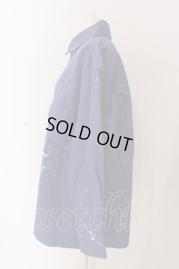 画像4: ヴィヴィアンウエストウッド 中古 / ヘリンボンツイルスプラッシュペイントワークシャツジャケット  ブルー  O-25-03-16-009-jc-IG-OS (4)