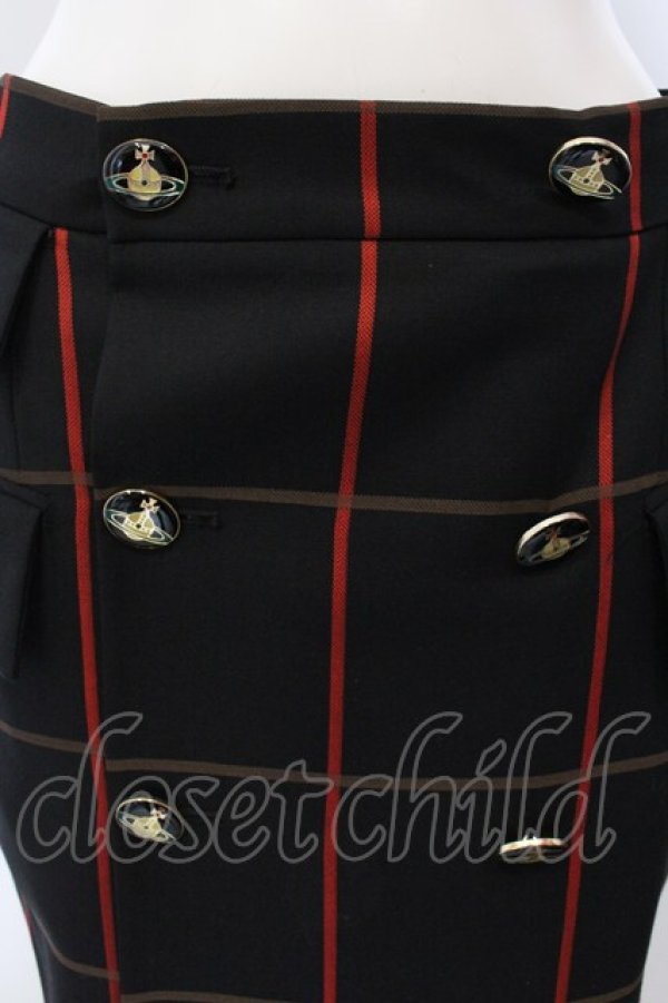 画像2: ヴィヴィアンウエストウッド 中古 / SUITING CHECK カットオフスカート 40 ブラック  O-25-03-23-013-sk-YM-ZH (2)