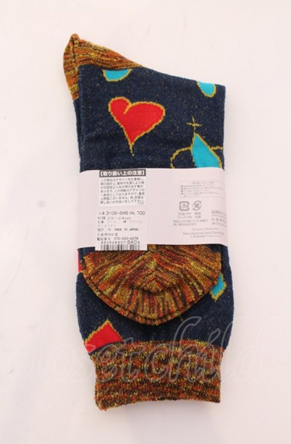 画像2: ヴィヴィアンウエストウッド 中古 / 総柄ニットソックス 23-24 ネイビーｘマルチ  O-25-04-13-070-gd-YM-OS (2)