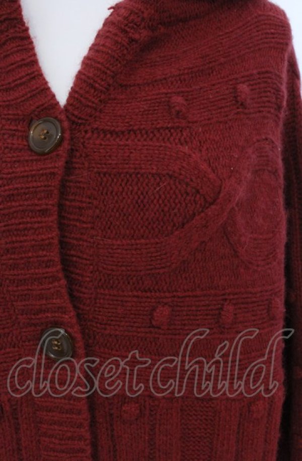 画像2: ヴィヴィアンウエストウッド 中古 / ケーブル編ミフード付キカーディガン 2 ワイン  O-25-04-13-007-to-YM-ZH (2)