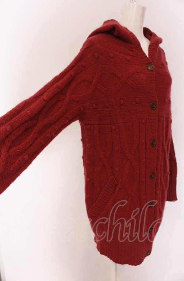 画像3: ヴィヴィアンウエストウッド 中古 / ケーブル編ミフード付キカーディガン 2 ワイン  O-25-04-13-007-to-YM-ZH (3)