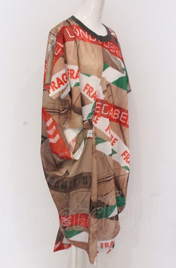 画像2: ヴィヴィアンウエストウッド 中古 / MESH TAPE PRINT カットアウトドレス 00 ブラウン系マルチ  O-25-05-11-019-op-YM-ZH (2)