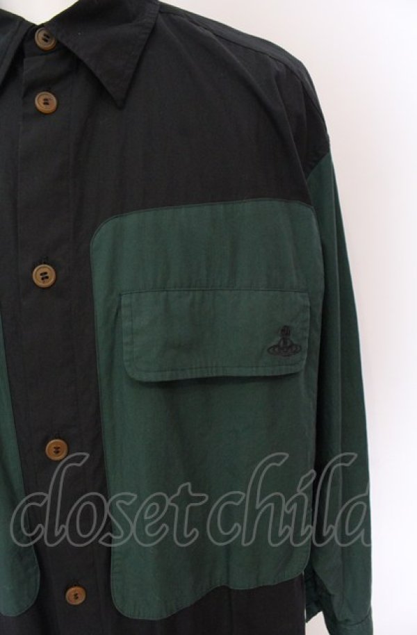 ヴィヴィアンウエストウッド MAN 中古 / LONG WORK シャツ F ブラックｘグリーン  O-25-05-18-002-bl-YM-ZH ヴィヴィアンウエストウッド MAN 中古 / LONG WORK シャツ F