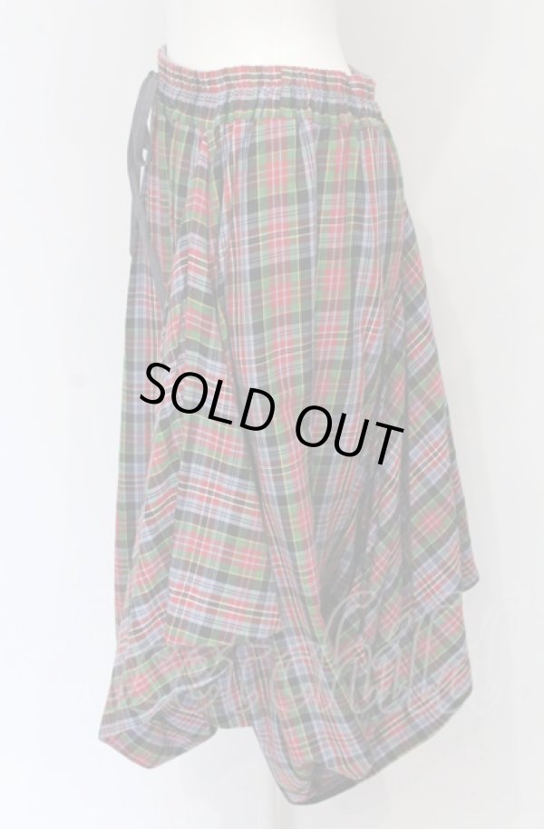 画像2: ヴィヴィアンウエストウッド 中古 / コットンウールタータンチェックアシンメトリーギャザースカート 00 マルチ  O-25-06-15-038-sk-YM-ZH (2)