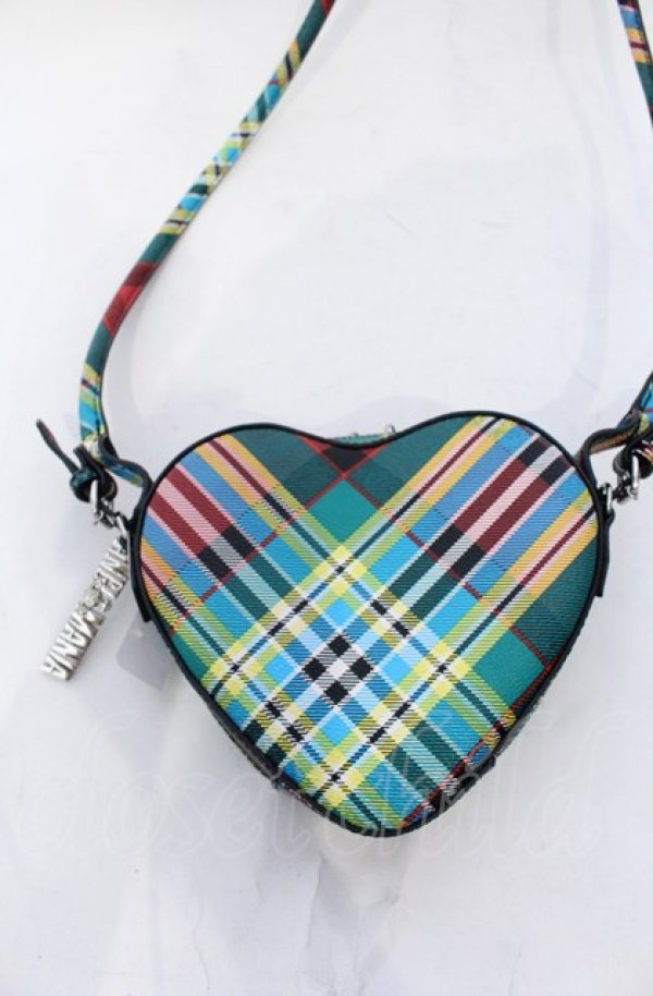 画像2: ANGLOMANIA 中古 / UKA TARTAN ハート型ショルダーバッグ  グリーン  O-25-06-15-041-ba-IG-ZH (2)