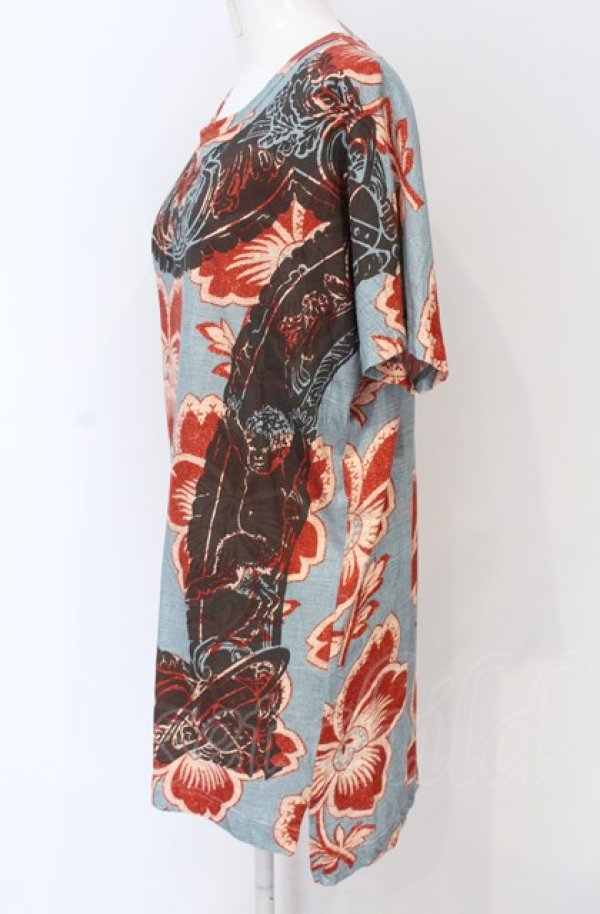 画像2: ヴィヴィアンウエストウッド 中古 / ブロケードフラワーTシャツ 00 ブルーｘレッド  O-25-06-15-017-ts-YM-ZH (2)