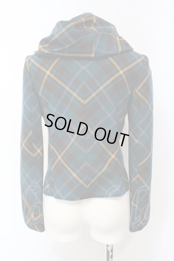 画像3: ヴィヴィアンウエストウッド 中古 / 変形襟タータンチェックジャケット 2 グリーン  O-25-07-06-021-jc-YM-OS (3)