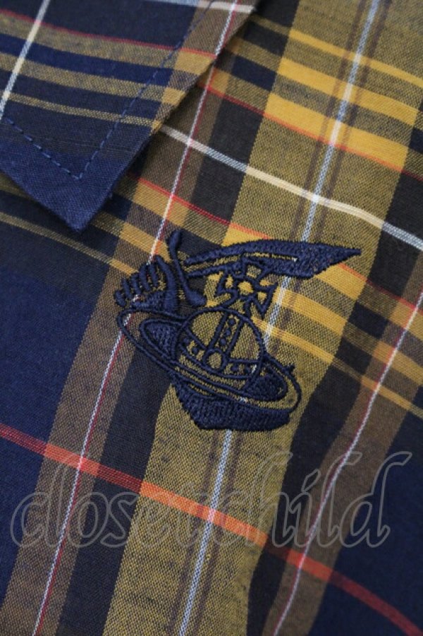 画像2: ANGLOMANIA 中古 / タータンケープシャツ 38 イエローｘネイビー  O-25-07-06-059-bl-YM-OS (2)