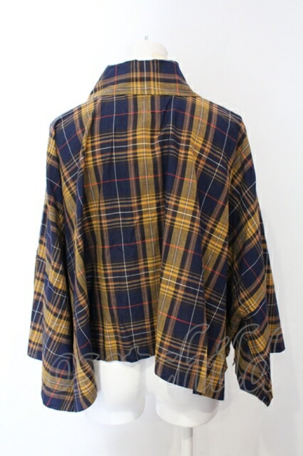 画像4: ANGLOMANIA 中古 / タータンケープシャツ 38 イエローｘネイビー  O-25-07-06-059-bl-YM-OS (4)