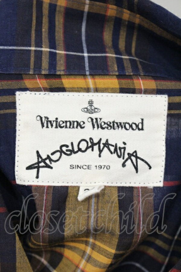 画像5: ANGLOMANIA 中古 / タータンケープシャツ 38 イエローｘネイビー  O-25-07-06-059-bl-YM-OS (5)