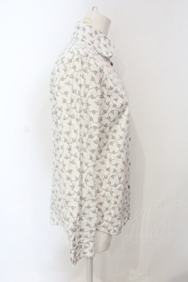 画像3: ヴィヴィアンウエストウッド 中古 / CHOICE チェーンオーブプリントブラウス 2 ホワイトｘグレー  O-25-07-06-061-bl-YM-ZY (3)
