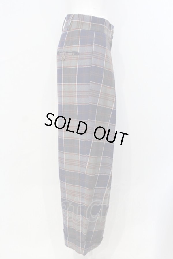 画像3: ヴィヴィアンウエストウッド 中古 / TARTAN CHECKタックワイドパンツ M ネイビーｘグレー  O-25-07-06-008-pa-YM-OS (3)