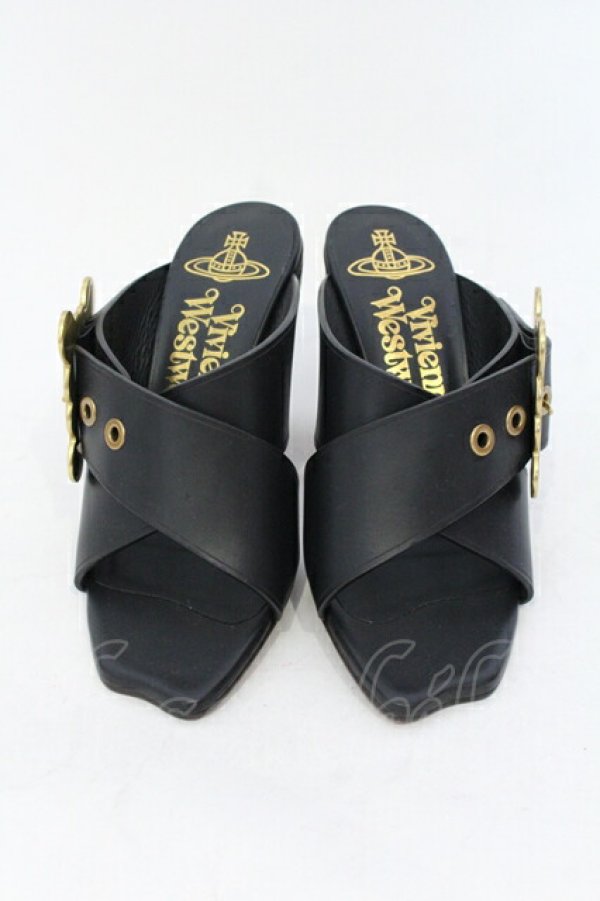 画像2: ヴィヴィアンウエストウッド 中古 / ベルトミュール 37（23.5cm） ブラックｘゴールド  O-25-07-13-056-sh-YM-ZT1116G (2)