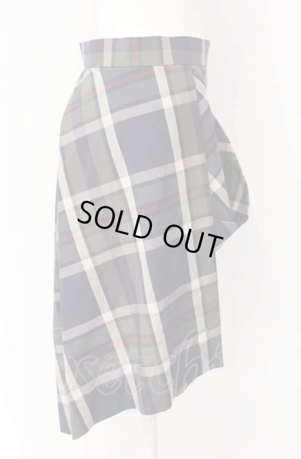 画像2: ヴィヴィアンウエストウッド 中古 / タータンチェック変形スカート 2 カーキxネイビー  O-25-08-03-045-sk-YM-OS (2)