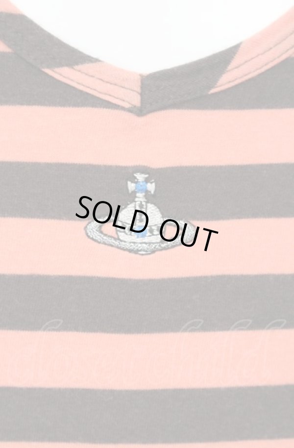 画像2: ヴィヴィアンウエストウッド MAN 中古 / ワンポイントオーブボーダーVネックTシャツ 50 オレンジ  O-25-08-03-009-ts-YM-ZH (2)