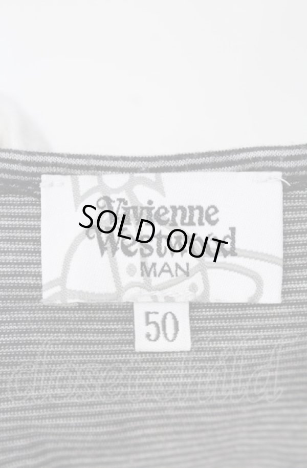 画像4: ヴィヴィアンウエストウッド MAN 中古 / モノグラムボーダーTシャツ 50 グレー  O-25-08-03-010-ts-YM-ZH (4)