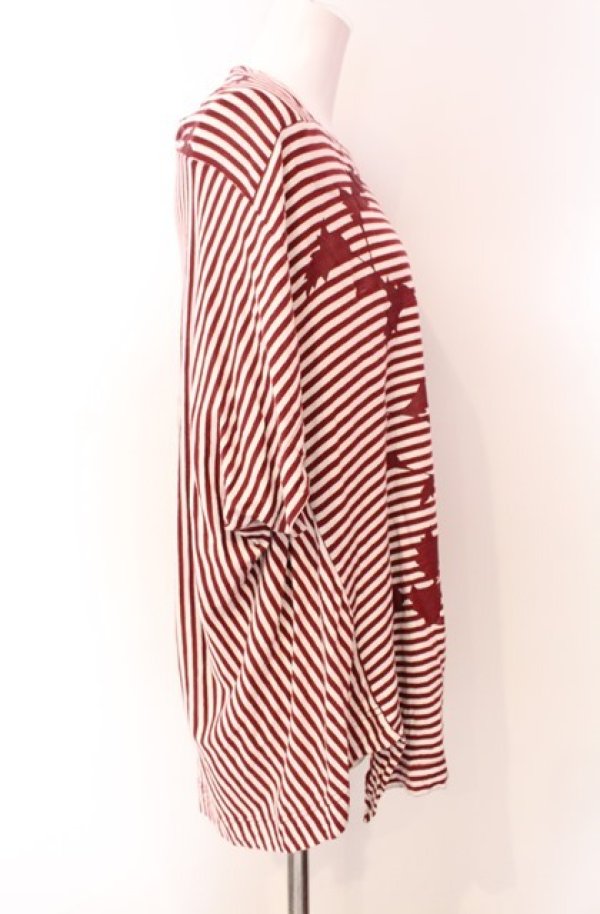 画像2: ANGLOMANIA 中古 / ボーダーｘシルエットフラワー変形Tシャツ 2 ワイン  O-25-08-17-030-ts-YM-OS (2)