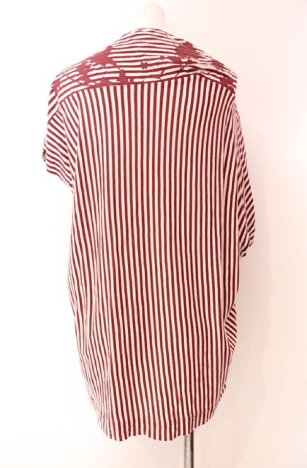 画像3: ANGLOMANIA 中古 / ボーダーｘシルエットフラワー変形Tシャツ 2 ワイン  O-25-08-17-030-ts-YM-OS (3)