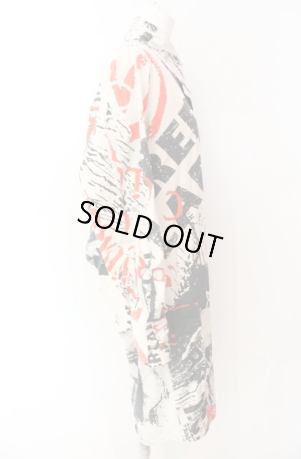 画像3: ヴィヴィアンウエストウッド 中古 / RUBBISH PRINT シャツワンピース 00 ベージュ×ブラック×レッド  O-25-08-17-008-bl-IG-OS (3)