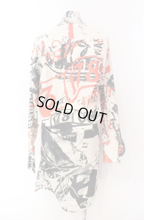 画像4: ヴィヴィアンウエストウッド 中古 / RUBBISH PRINT シャツワンピース 00 ベージュ×ブラック×レッド  O-25-08-17-008-bl-IG-OS (4)