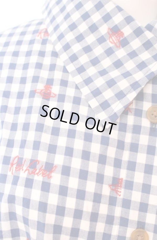 画像2: ヴィヴィアンウエストウッド 中古 / ギンガムチェック刺繍変形シャツ 00 ブルー  O-25-08-17-016-bl-IG-ZH (2)