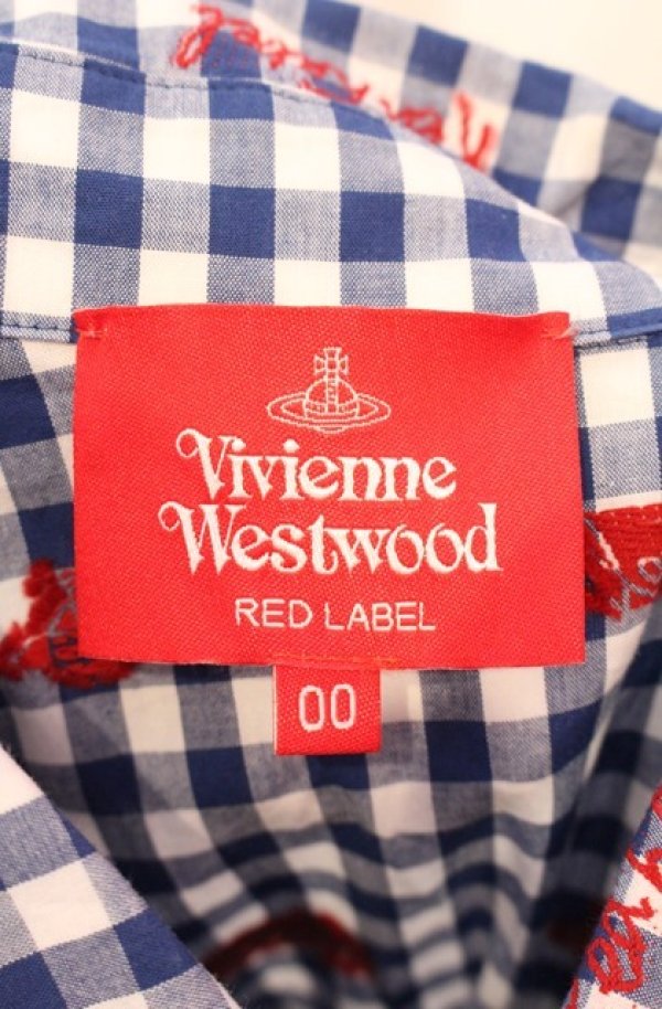 画像5: ヴィヴィアンウエストウッド 中古 / ギンガムチェック刺繍変形シャツ 00 ブルー  O-25-08-17-016-bl-IG-ZH (5)