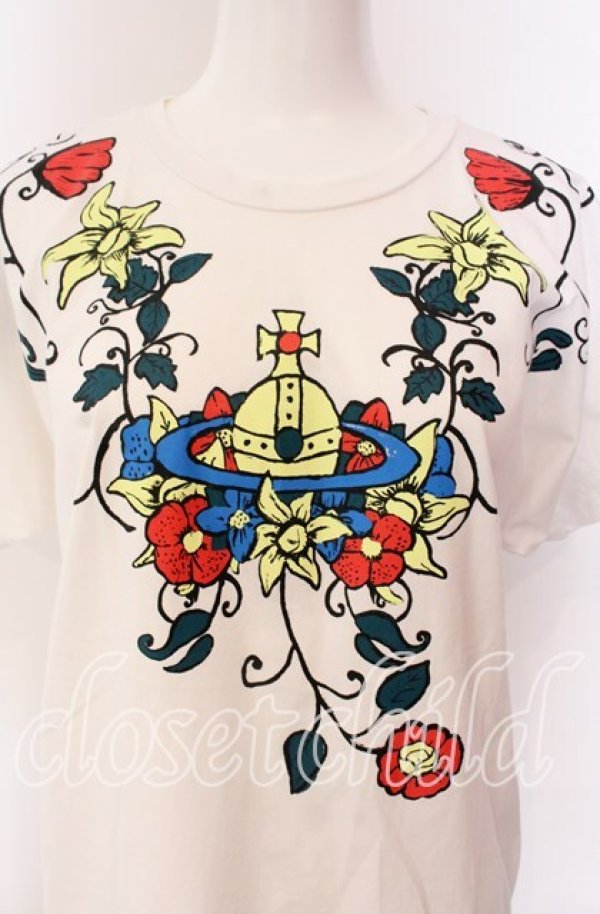 画像2: ヴィヴィアンウエストウッド 中古 / フラワーオーブネックレスプリントTシャツ 00 ホワイト  O-25-09-21-019-ts-IG-ZH (2)