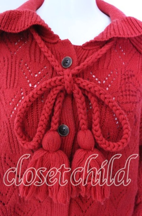 画像2: ヴィヴィアンウエストウッド 中古 / ローゲージパターンフリルニット カーディガン 00 レッド  O-25-09-21-022-to-IG-OS (2)