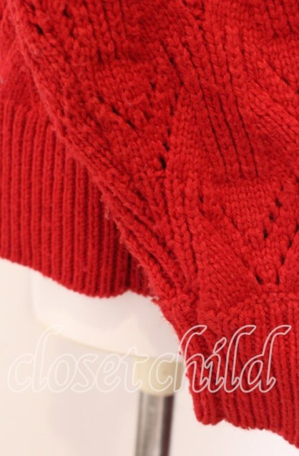 画像4: ヴィヴィアンウエストウッド 中古 / ローゲージパターンフリルニット カーディガン 00 レッド  O-25-09-21-022-to-IG-OS (4)