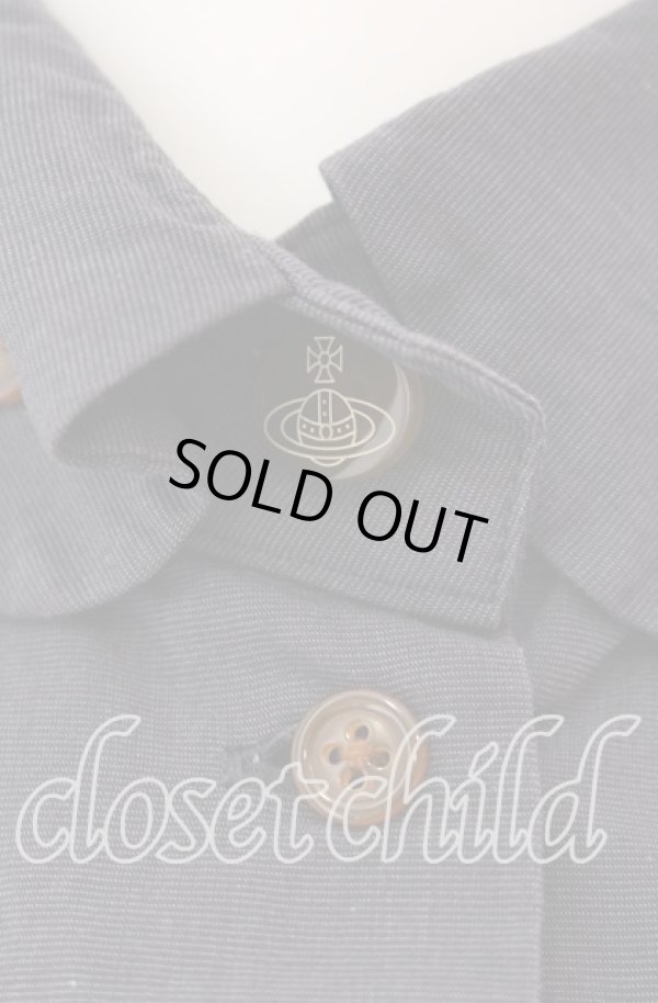 画像2: ヴィヴィアンウエストウッド 中古 / 単色オーブ刺繍丸襟ボタンダウンシャツ 1 チャコールグレー  O-25-09-21-040-bl-YM-OS (2)