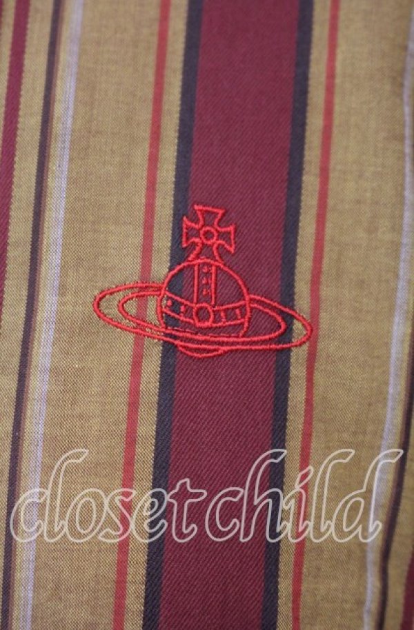 画像2: ヴィヴィアンウエストウッド 中古 / ストライプブロッキングフリルシャツ S ブラウンｘネイビー  O-25-09-21-042-bl-YM-OS (2)