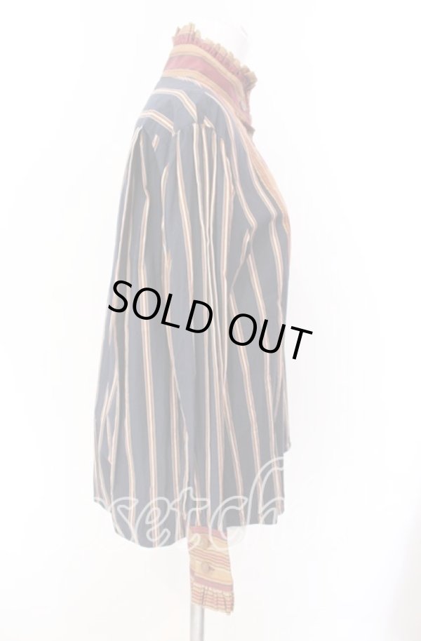 画像4: ヴィヴィアンウエストウッド 中古 / ストライプブロッキングフリルシャツ S ブラウンｘネイビー  O-25-09-21-042-bl-YM-ZH (4)