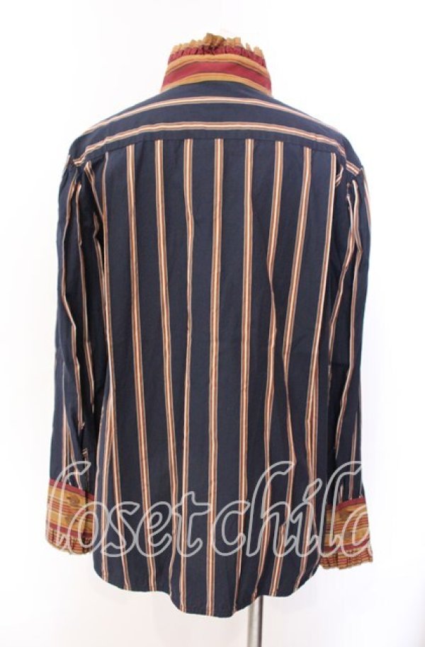 画像5: ヴィヴィアンウエストウッド 中古 / ストライプブロッキングフリルシャツ S ブラウンｘネイビー  O-25-09-21-042-bl-YM-OS (5)