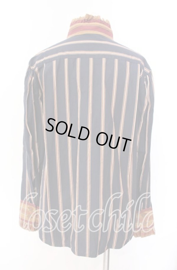 画像5: ヴィヴィアンウエストウッド 中古 / ストライプブロッキングフリルシャツ S ブラウンｘネイビー  O-25-09-21-042-bl-YM-ZH (5)