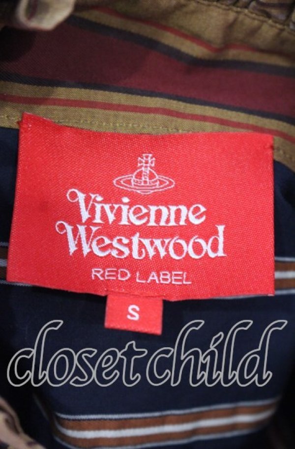 画像6: ヴィヴィアンウエストウッド 中古 / ストライプブロッキングフリルシャツ S ブラウンｘネイビー  O-25-09-21-042-bl-YM-OS (6)