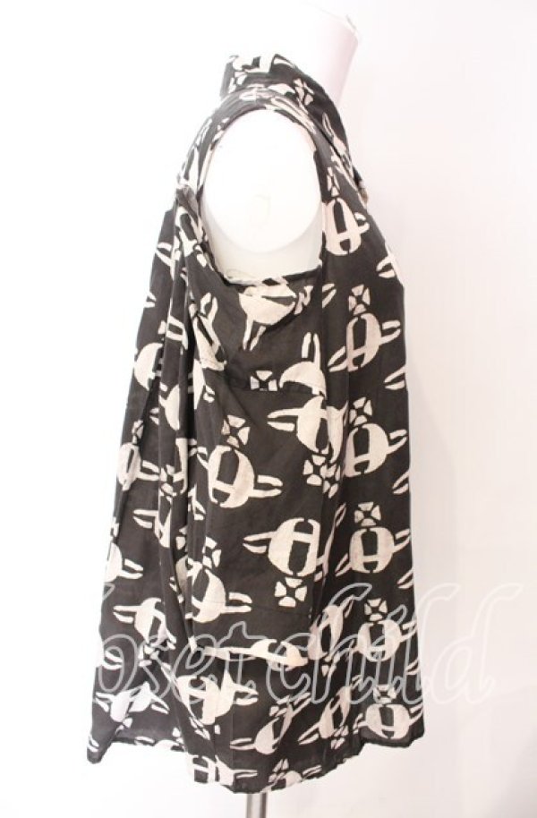 画像4: ヴィヴィアンウエストウッド 中古 / リヨセルブロードMUD ORB PRINTスラッシュショルダーシャツ 00 ブラック  O-25-09-21-044-bl-IG-OS (4)