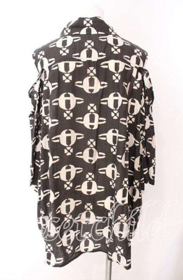 画像5: ヴィヴィアンウエストウッド 中古 / リヨセルブロードMUD ORB PRINTスラッシュショルダーシャツ 00 ブラック  O-25-09-21-044-bl-IG-OS (5)