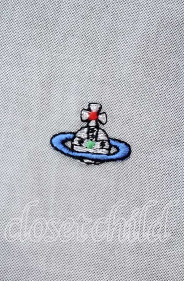 画像3: ヴィヴィアンウエストウッド MAN 中古 / 銀オーブ刺繍ボタンダウンシャツ 46 ライトグレー  O-25-09-21-001-bl-YM-ZH (3)